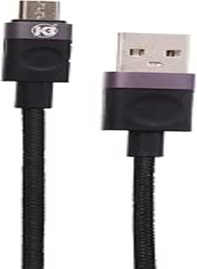 K3 K83 USB to Micro USB Charging Cable – 2.4A Fast Charge, 1m Nylon Braided Durable Cord, Data Sync Compatible with Samsung, Xiaomi, Huawei, Android Phones, Power Banks – Black